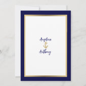 Elegante Custom Navy Blue Gold Nautical Wedding Einladung (Rückseite)