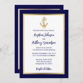 Elegante Custom Navy Blue Gold Nautical Wedding Einladung (Vorne/Hinten)