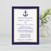 Elegante Custom Navy Blue Nautical Wedding Einladu Einladung (Stehend Vorderseite)