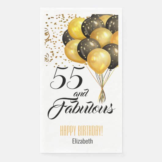 Elegante Custom Number Birthday Gold Confetti Blac Serviette (Vorderseite)