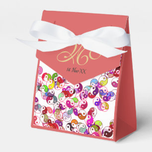 Elegante Custom Peach Monogram Gold Yin Yang Geschenkschachtel