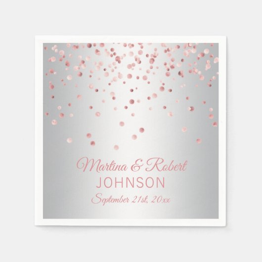 Elegante Custom Rose Gold Confetti & Gray Wedding Serviette (Vorderseite)