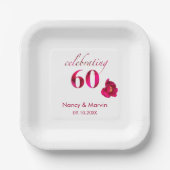 Elegante Custom Rote Rose Floral 60 Jahre Jubiläum Pappteller (Vorderseite)