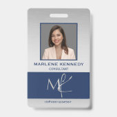 Elegante Custom Silver Navy Blue Mitarbeiter Ausweis (Vorderseite)