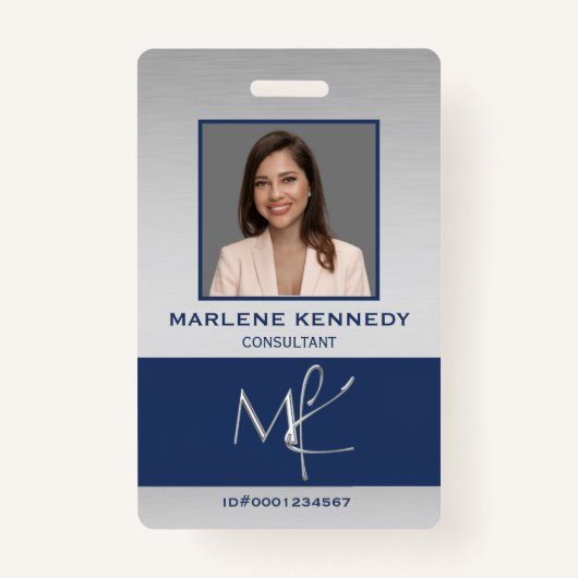 Elegante Custom Silver Navy Blue Mitarbeiter Ausweis (Vorderseite)