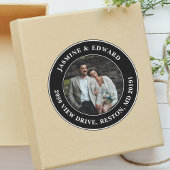 Elegante Custom Wedding Foto Rücksendeadresse Runder Aufkleber