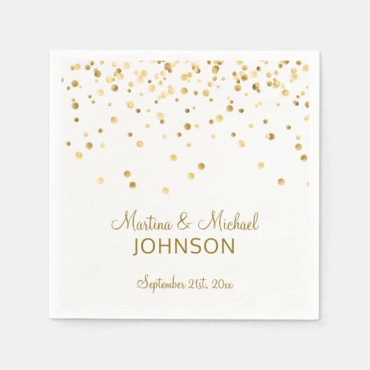 Elegante Custom White Gold Confetti Wedding Serviette (Vorderseite)
