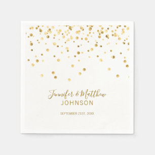 Elegante Custom White Gold Confetti Wedding Serviette