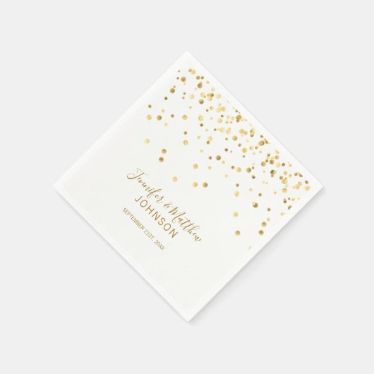 Elegante Custom White Gold Confetti Wedding Serviette (Ecke)