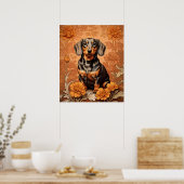 Elegante Dackel und Marigolds Poster (Küche)