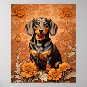 Elegante Dackel und Marigolds Poster