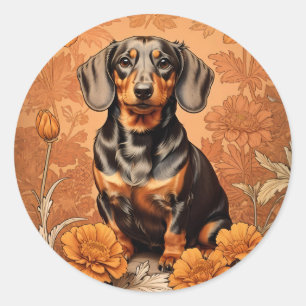 Elegante Dackel und Marigolds Runder Aufkleber