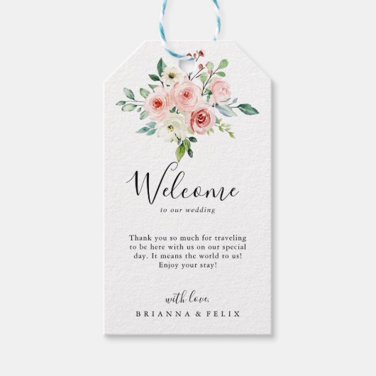 Elegante dainty Herbst Blumenhochzeit Willkommen Geschenkanhänger (Vorderseite)