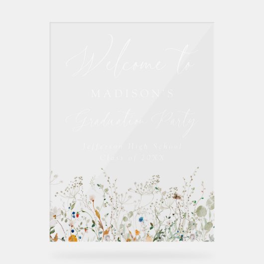 Elegante Dainty Wildblumen Abschluss Begrüßungszei Acrylschild (Vorderseite)