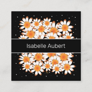 Elegante Daisies Black Square Business Cards Quadratische Visitenkarte