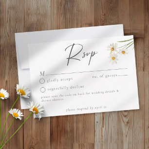 Elegante Daisy-Aquarell-Minimalist-Hochzeit QR RSVP Karte