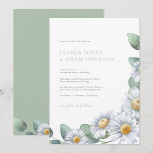 Elegante Daisy-Eukalyptus-Monogramm-Hochzeit Einladung