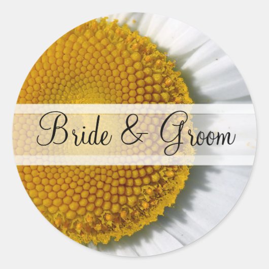 Elegante Daisy Hochzeitsaufkleber Runder Aufkleber (Vorderseite)