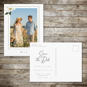 Elegante Daisy Minimal Foto Save-the-Date Ankündig Ankündigungspostkarte