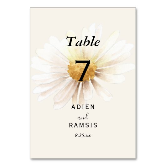 Elegante Daisy Wedding Table Card Tischnummer (Rückseite)