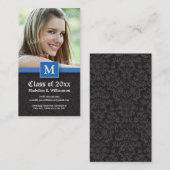 Elegante Damask-Abschluss-Statuskarte (blau) Telefonnummerkarte (Vorne/Hinten)