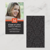 Elegante Damask Abschluss Statuskarte (orange) Telefonnummerkarte (Vorne/Hinten)