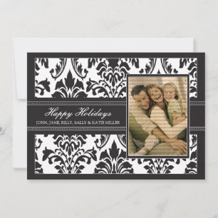 Elegante Damask Black & White 12x18 Happy Holidays Feiertagskarte