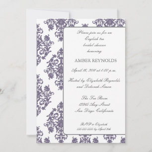 Elegante Damask Bridal Dusche Einladung Aubergine