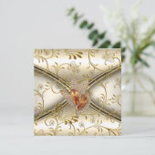 Elegante Damask Caramel Cream Beige Gold Einladung (Stehend Vorderseite)