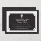 Elegante Damask Dinner Party Einladung (weiß) (Vorne/Hinten)