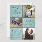Elegante Damask Drei Fotosammlungen | Aquamarin Save The Date (Vorderseite)