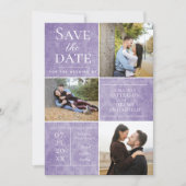 Elegante Damask Drei Fotosammlungen | Lila Save The Date (Vorderseite)
