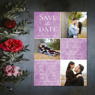 Elegante Damask Drei Fotosammlungen Magenta Save The Date