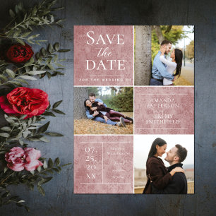 Elegante Damask Drei Fotosammlungen Pink Save The Date