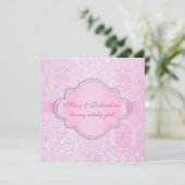 Elegante Damask Floral Swirl Pink Babydusche Einladung (Stehend Vorderseite)