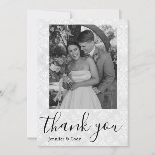 Elegante Damask Foto Black & White Dankeschön Card Einladung (Vorderseite)