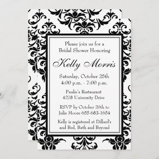 Elegante Damask Geburtstag oder Dusche Einladung (Vorne/Hinten)