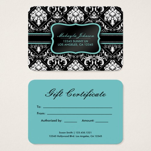 Elegante Damask Gift Cards (Vorne & Hinten)