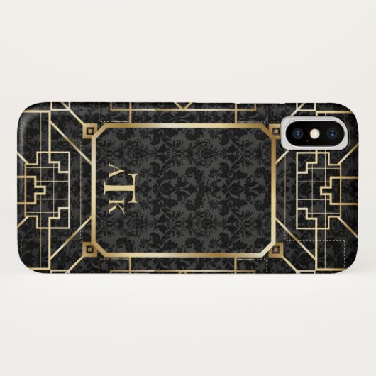 Elegante Damask Gold Art Deco Custom Monogram Case-Mate iPhone Hülle (Rückseite (Horizontal))