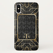 Elegante Damask Gold Art Deco Custom Monogram Case-Mate iPhone Hülle (Rückseite)