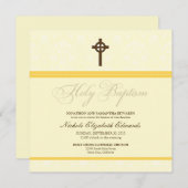 Elegante Damask Heilige Taufe (gelb) Einladung (Vorne/Hinten)