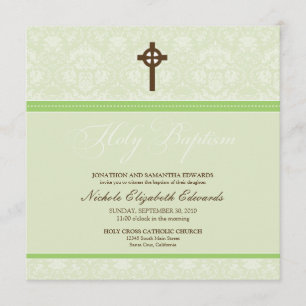 Elegante Damask Heilige Taufe (Limon) Einladung