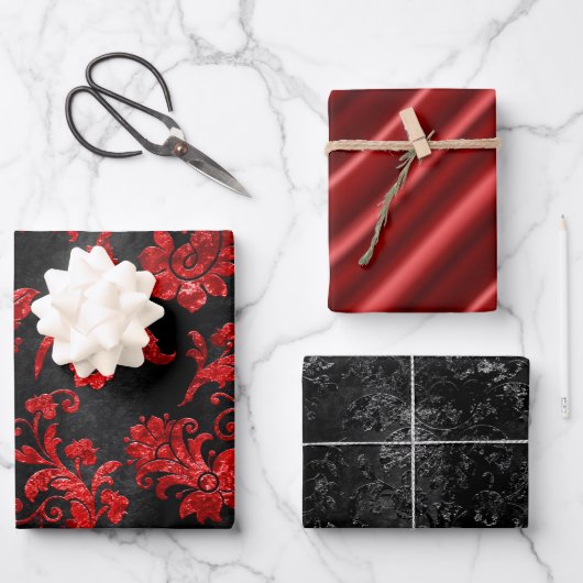Elegante Damask Imitate Velvet Red Black Gift Geschenkpapier Set (Vorderseite)