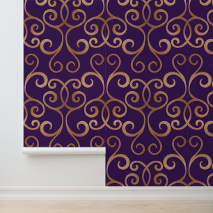 Elegante Damask Klasse Luxus Rose Gold und Lila Tapete