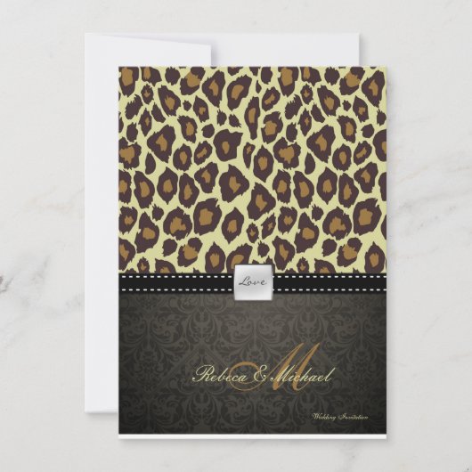 Elegante Damask Leopard Hochzeit Einladung (Vorderseite)