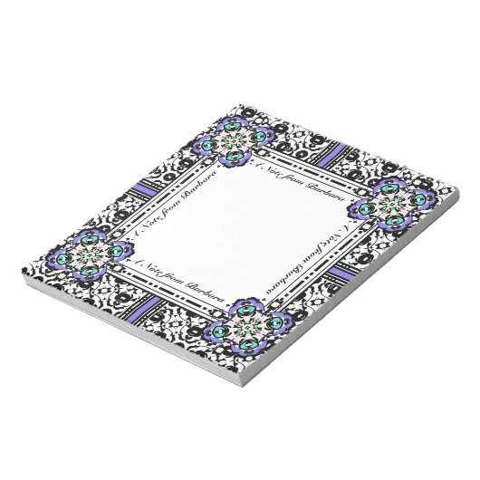 Elegante Damask Lila und Aqua Individuelle Name Notizblock (Rotiert)