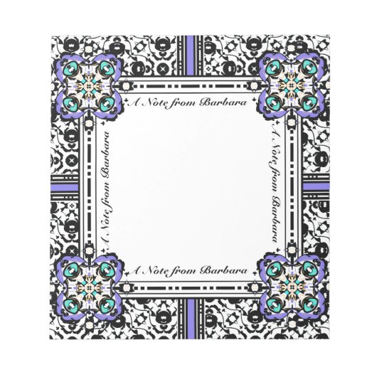 Elegante Damask Lila und Aqua Individuelle Name Notizblock (Vorderseite)