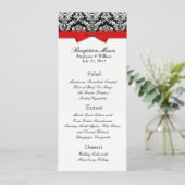 Elegante Damask mit Red Bow Empfang Menu Menükarte (Stehend Vorderseite)