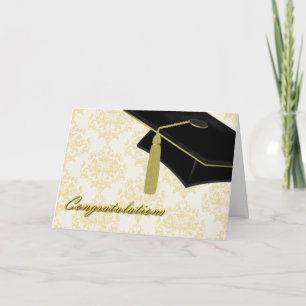 Elegante Damask & Mortarboard Abschluss Card Karte