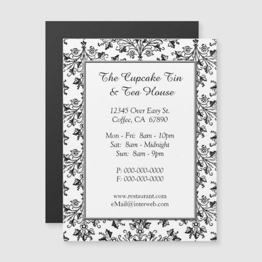 Elegante Damask Muster Restaurant Custom Card Magnetkarte (Vorne/Hinten)